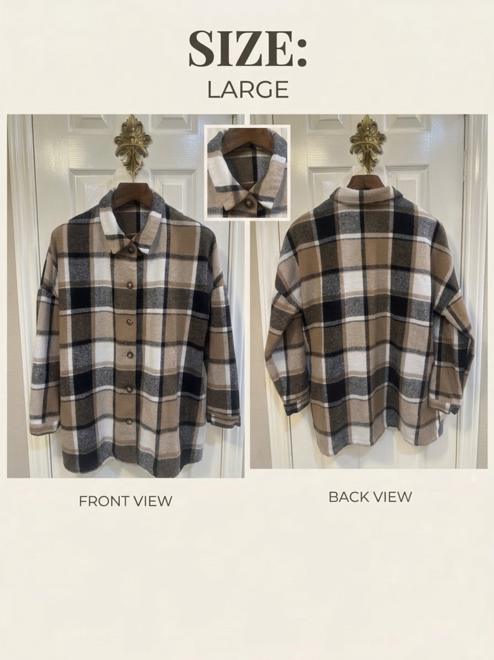 Tan Plaid Button Front Flannel Shacket Jacket Oversized Size Large